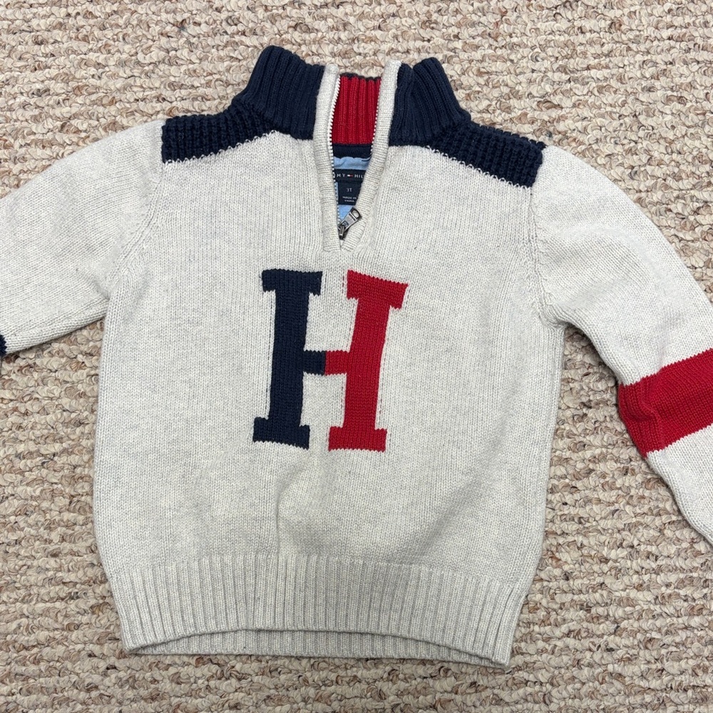 Tommy Hilfiger Cream Sweater with Red and Blue Accents
